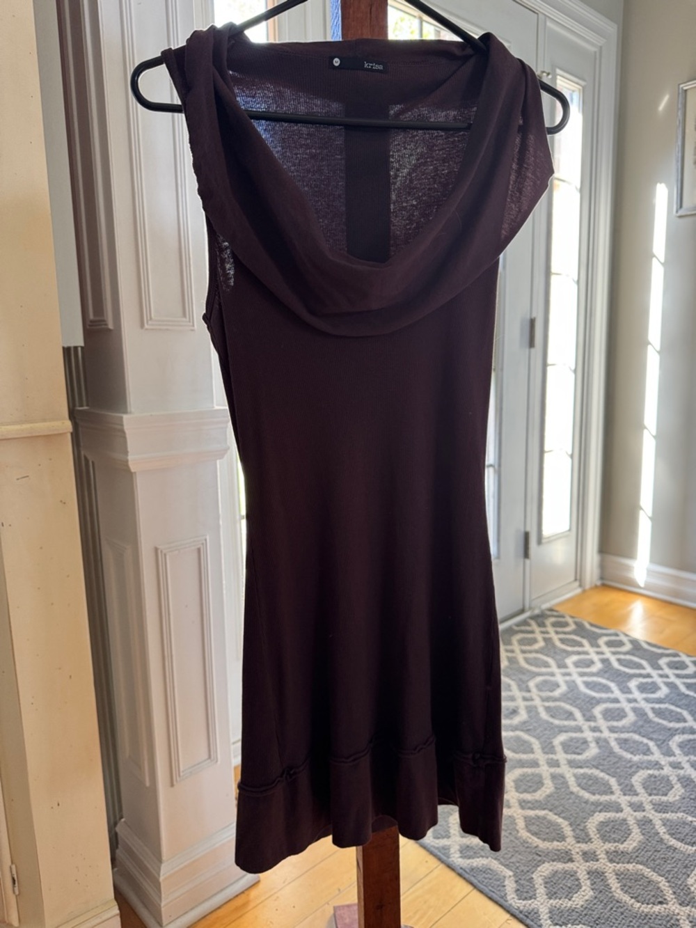 Sleeveless Cowl Neck Dress in Deep chocolate body con